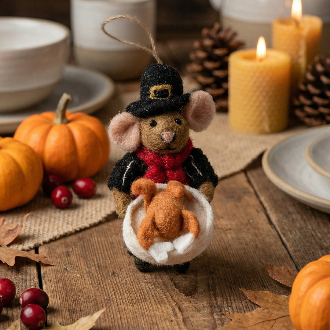 Handmade Felt Percy Pilgrim Mouse Thanksgiving Decoration