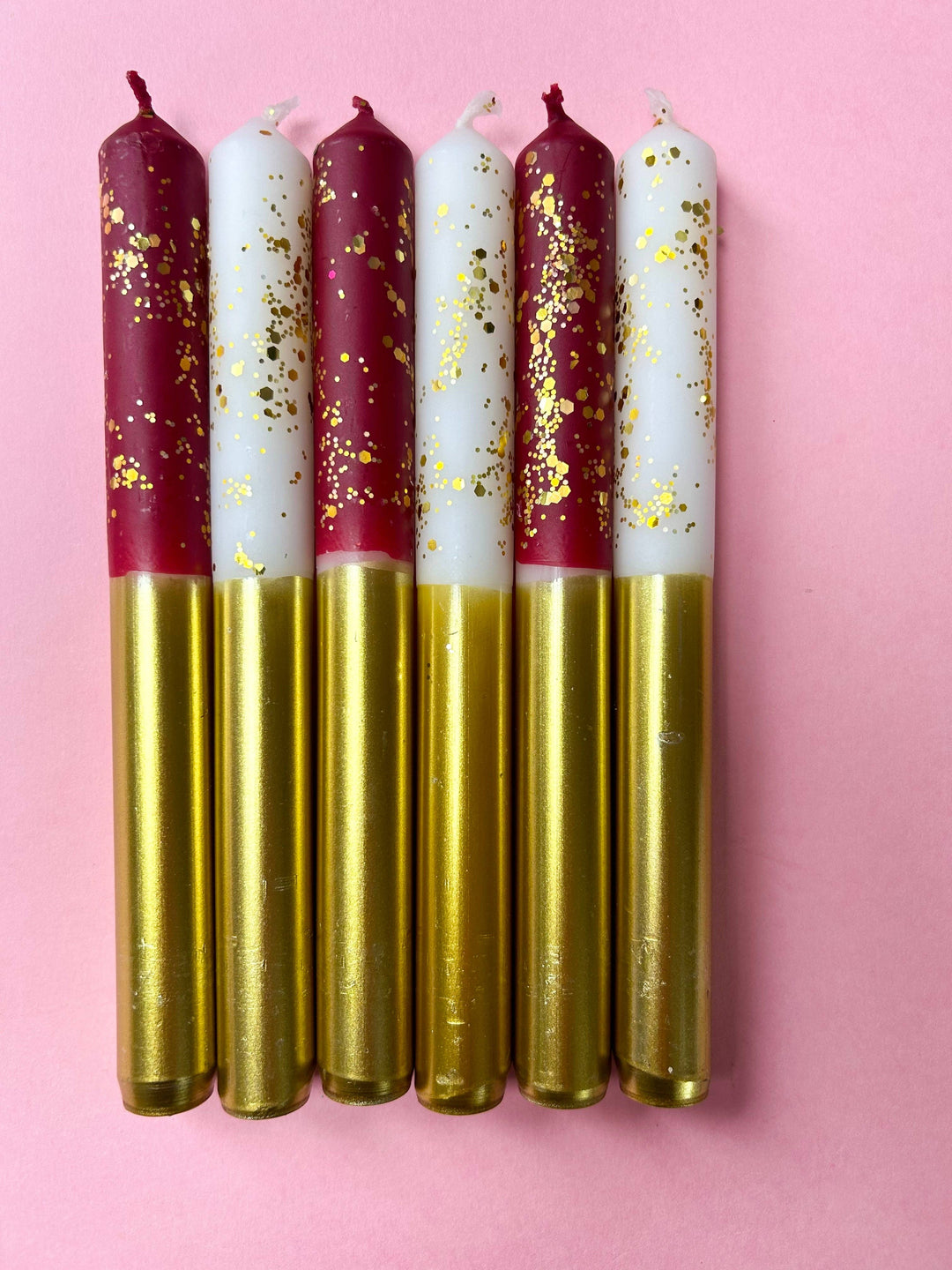 PLUM PUDDING AND ANGEL WINGS MIX Dip Dye Set of 6 Dinner Candles