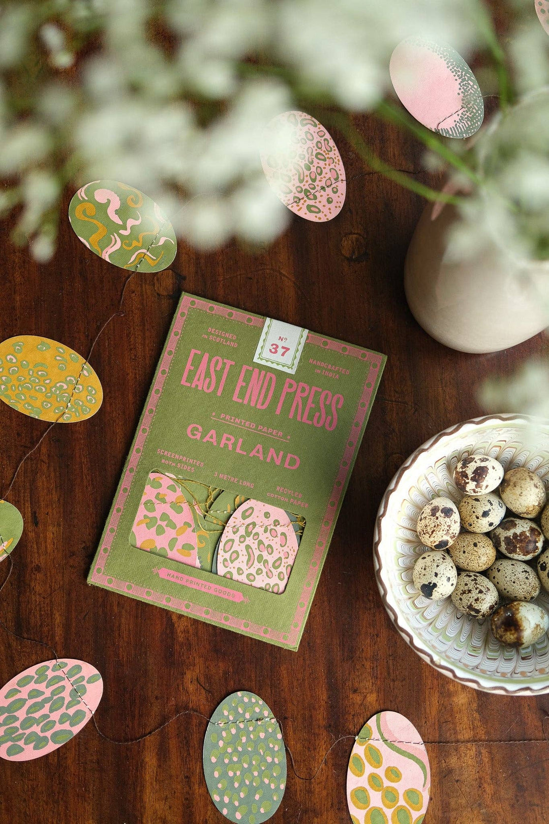 Pink Speckled Eggs Sewn Paper Garland