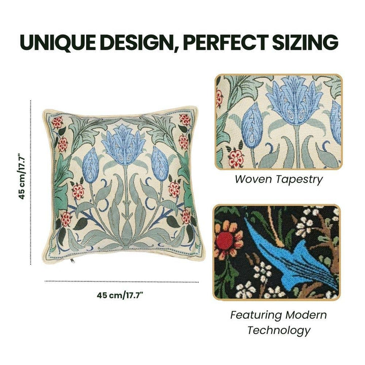 William Morris Blue Tulip Tapestry Pillow