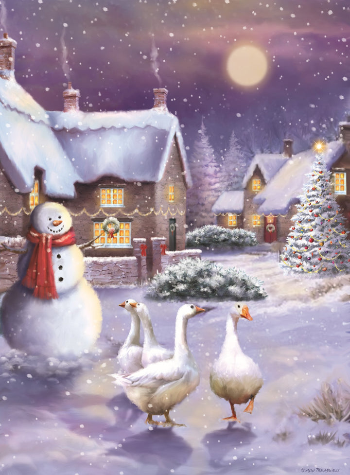 Snowy Village Advent Calendar Card