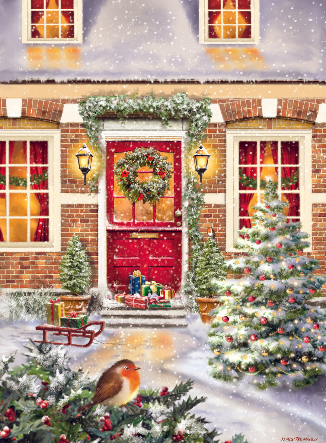 Snowy Village Advent Calendar Card