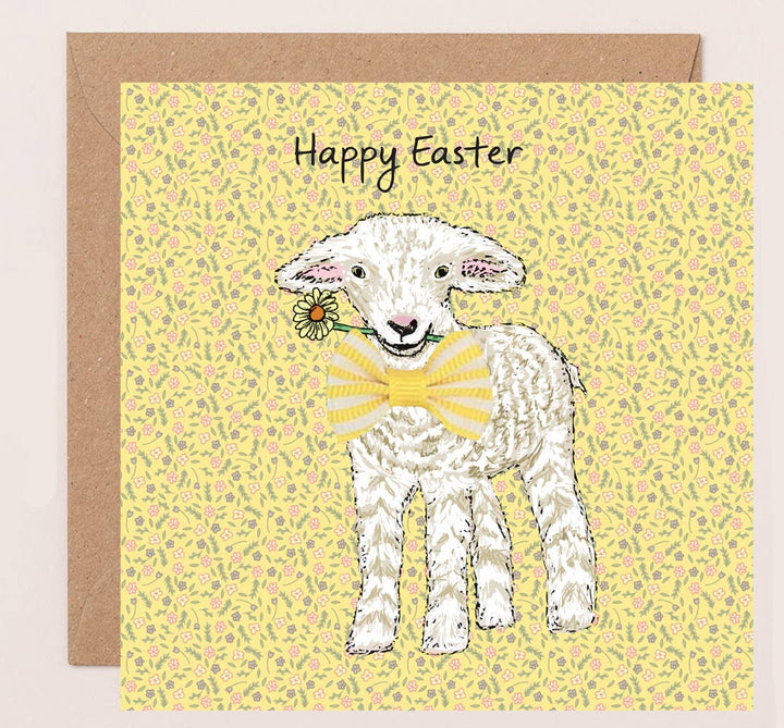 Vintage Easter card lamb with bow