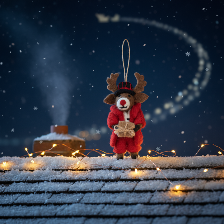 Dasher the Christmas Reindeer Handmade Felt Decoration