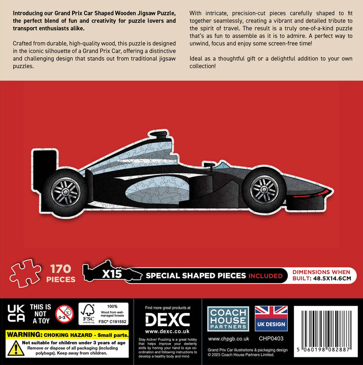 Grand Prix Car Shaped Wooden Jigsaw Puzzle