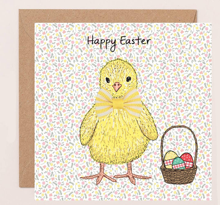 Vintage Easter card chick with bow