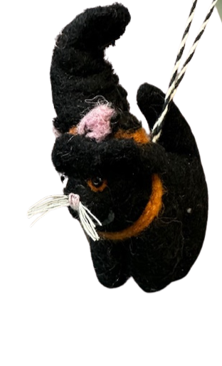 Black Cat in Witch's Hat Felt Decoration