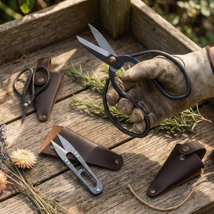 Gardener's Steel Snips in a Vegan Leather Pouch