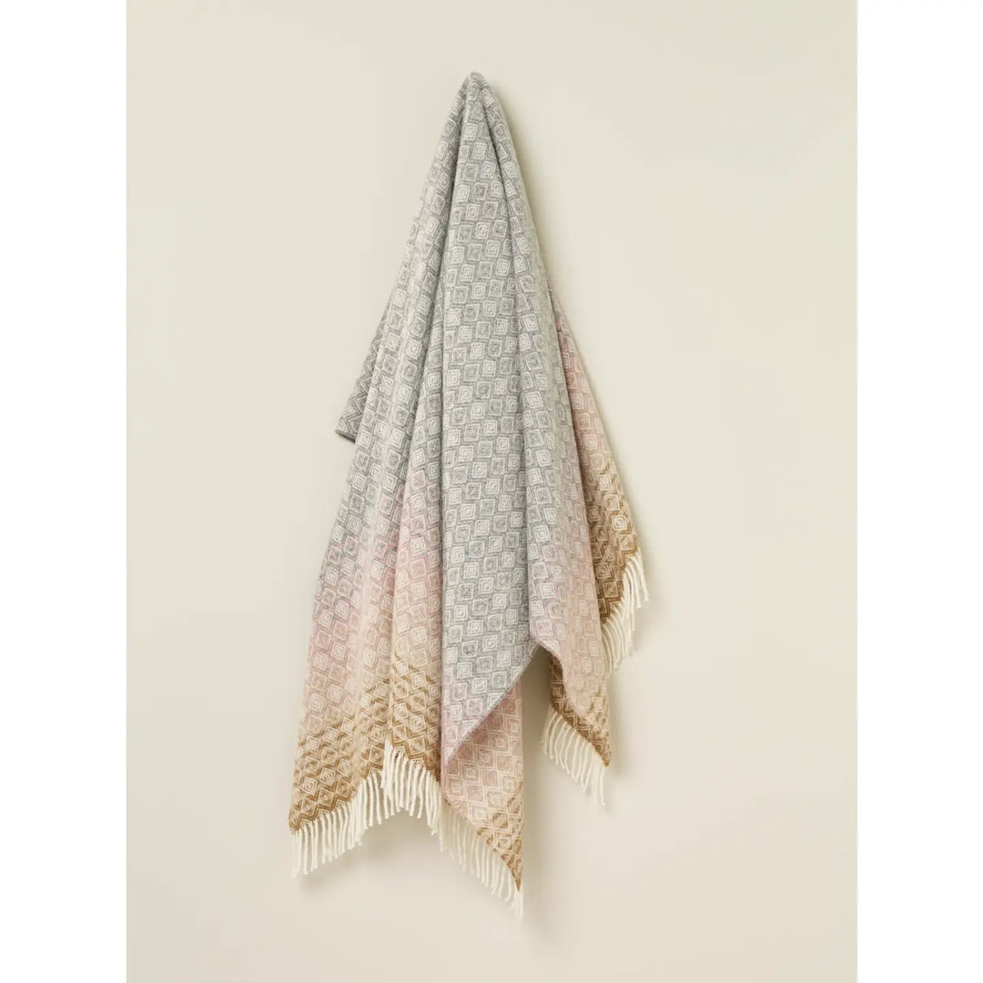 100% British Wool Throw Blanket - Ombre Diamond Range Silver/Pink