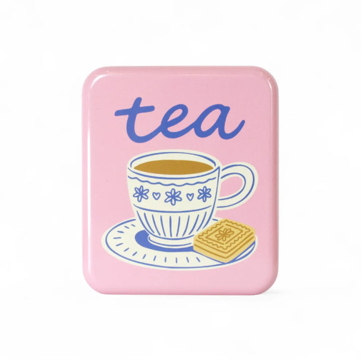 "Tea & a Biccy" Pocket Tea Bag Tin - Pink