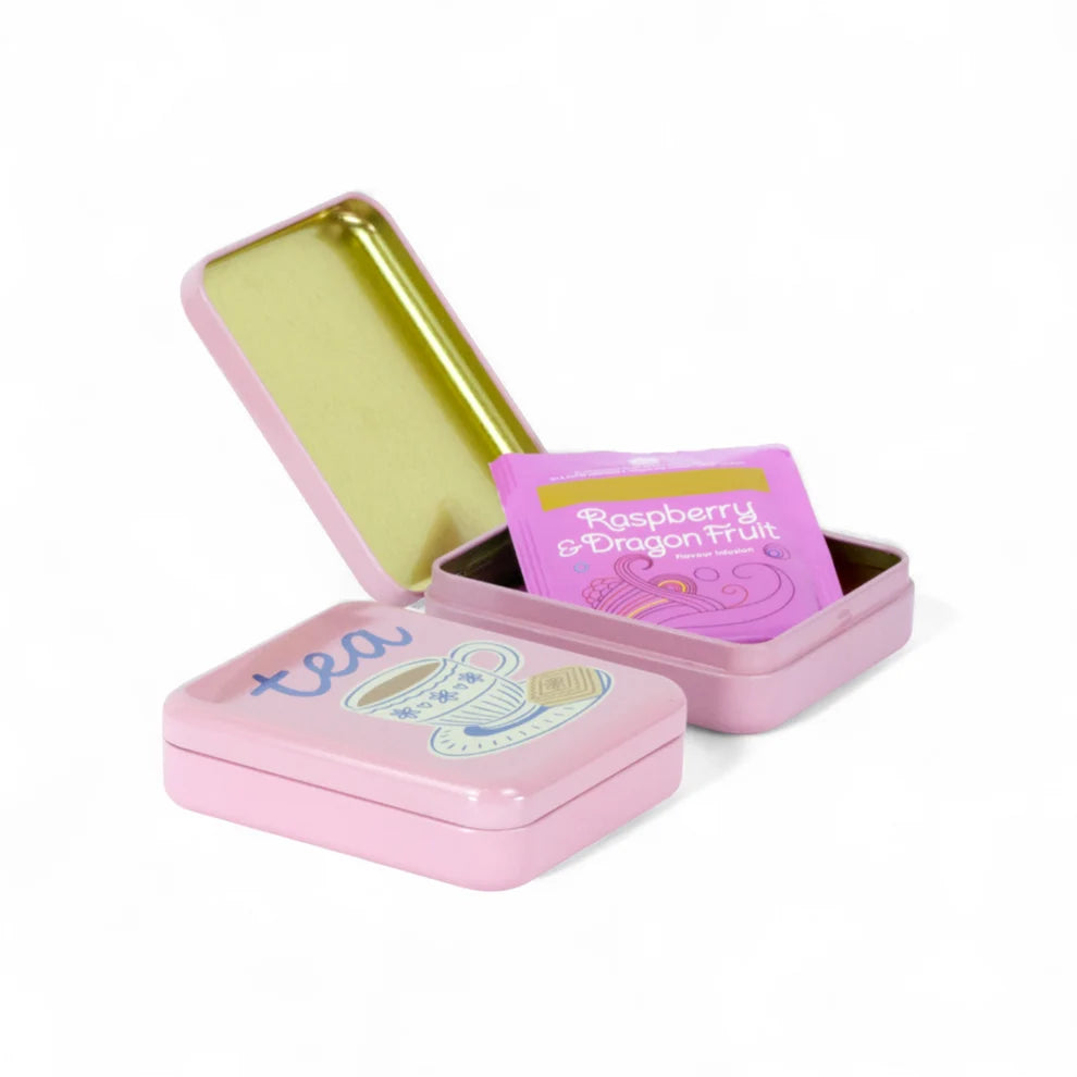 "Tea & a Biccy" Pocket Tea Bag Tin - Pink