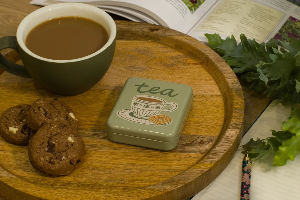 "Tea & a Biccy" Pocket Tea Bag Tin - Green