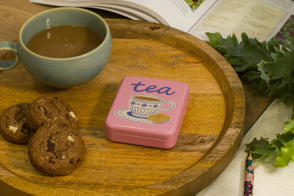 "Tea & a Biccy" Pocket Tea Bag Tin - Pink