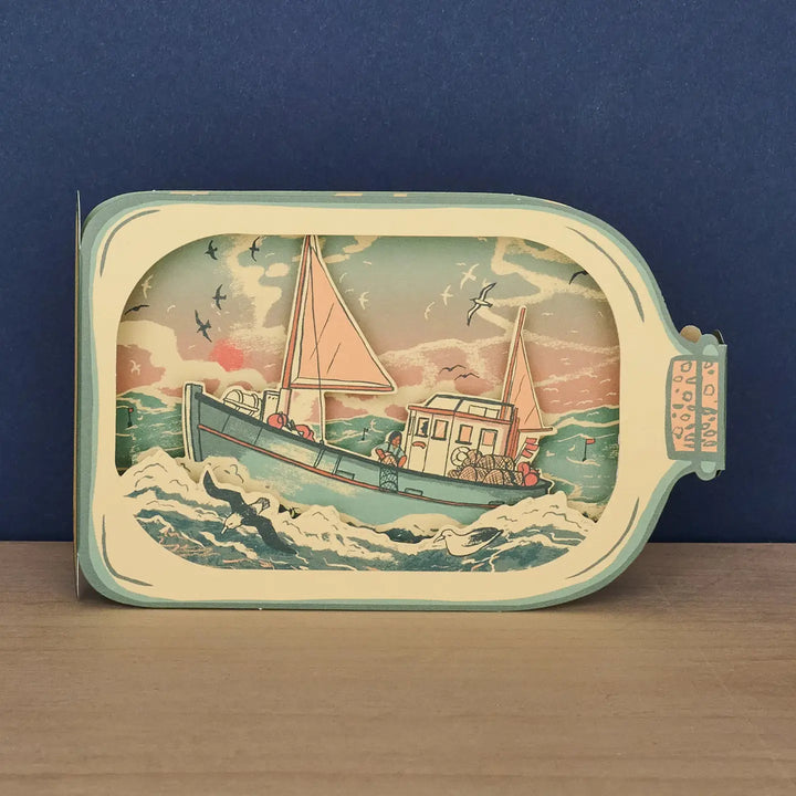 Fishing Boat in a Bottle Die Cut 3D Greetings Card