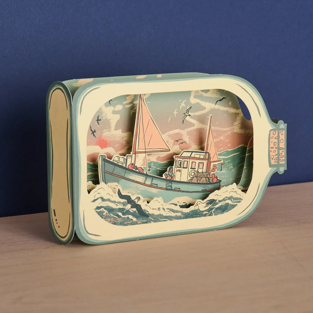 Fishing Boat in a Bottle Die Cut 3D Greetings Card