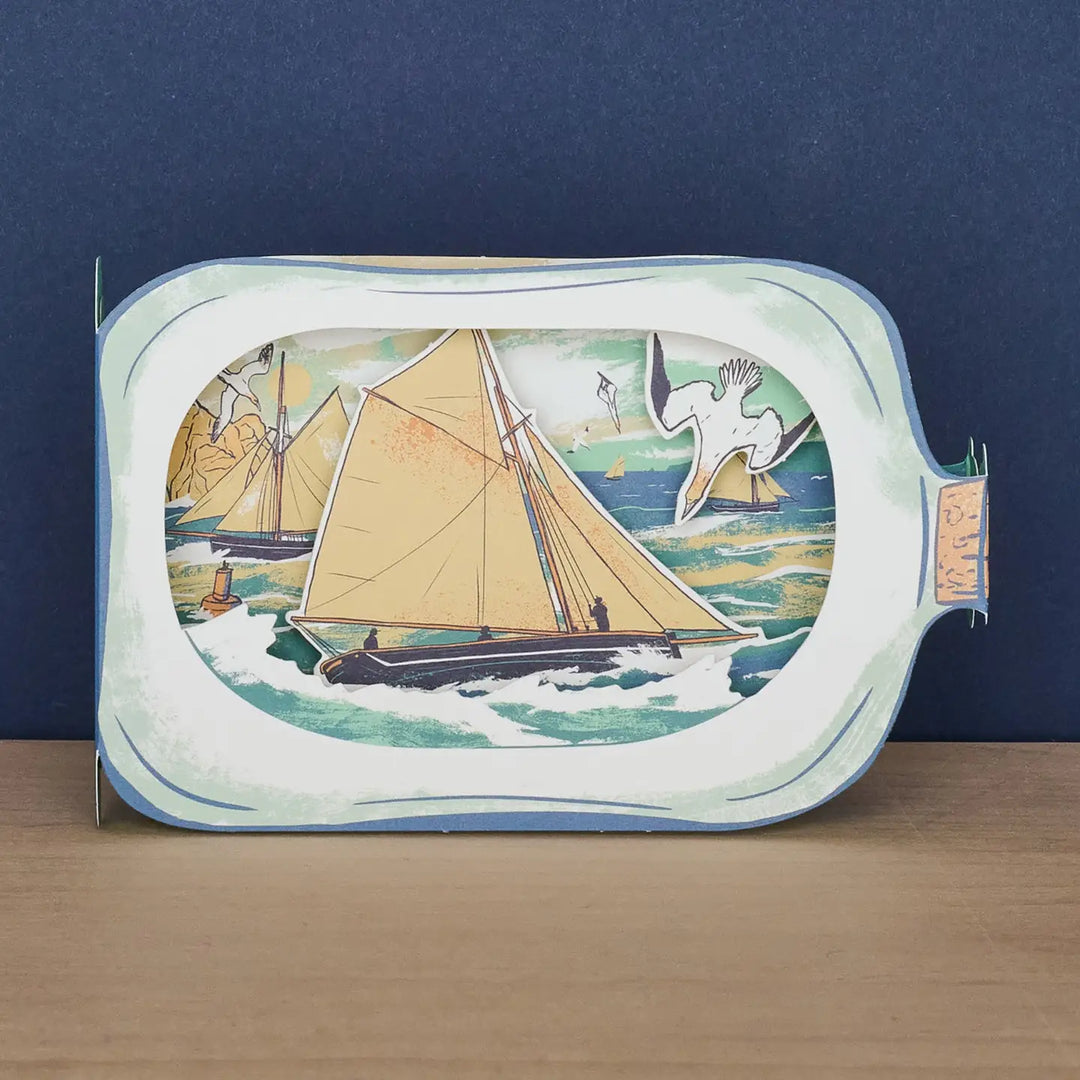 Sailboat in a Bottle Die Cut 3D Greetings Card