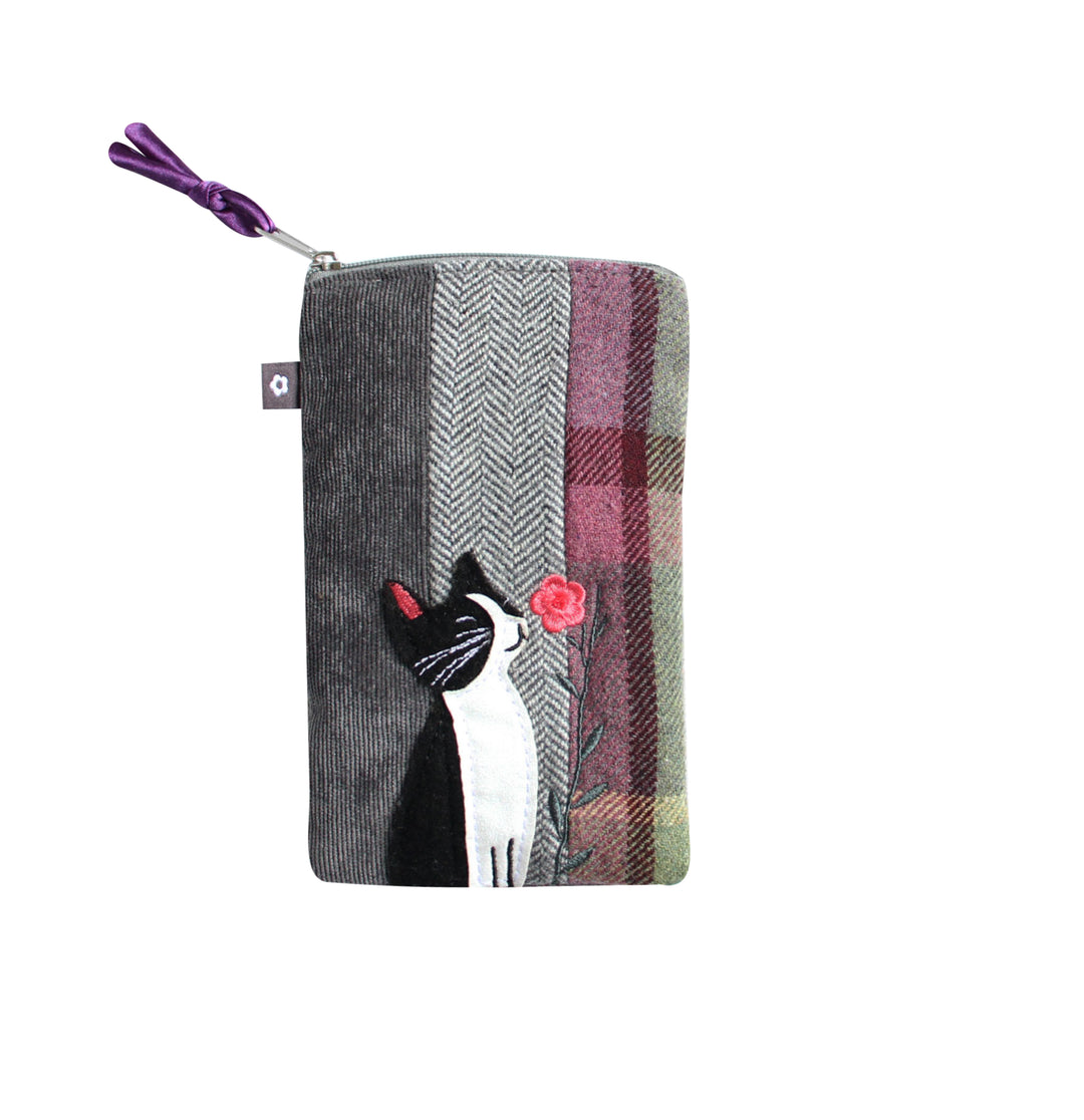 Tweed Cat and Flower Applique Eye Glasses Case