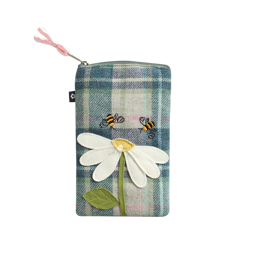 Tweed Flower Applique Eye Glasses Case