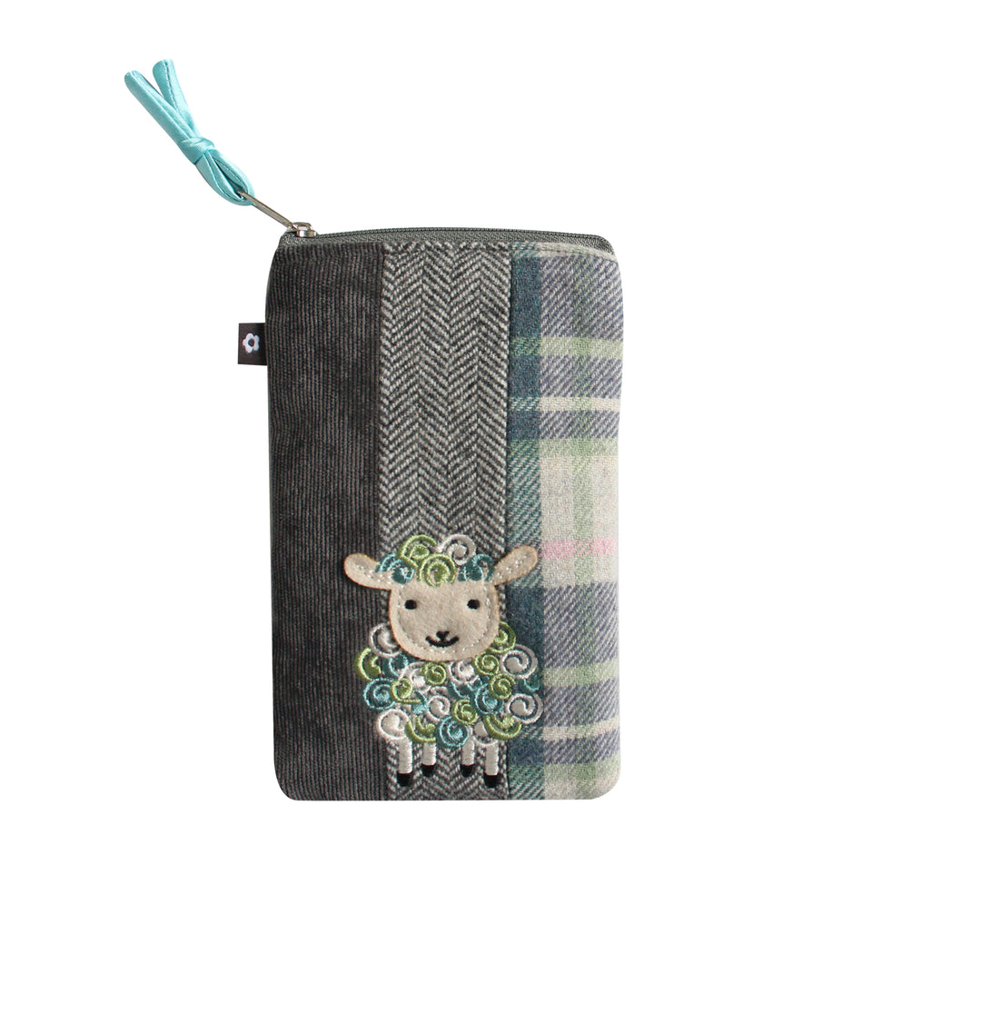 Tweed Sheep Applique Eye Glasses Case