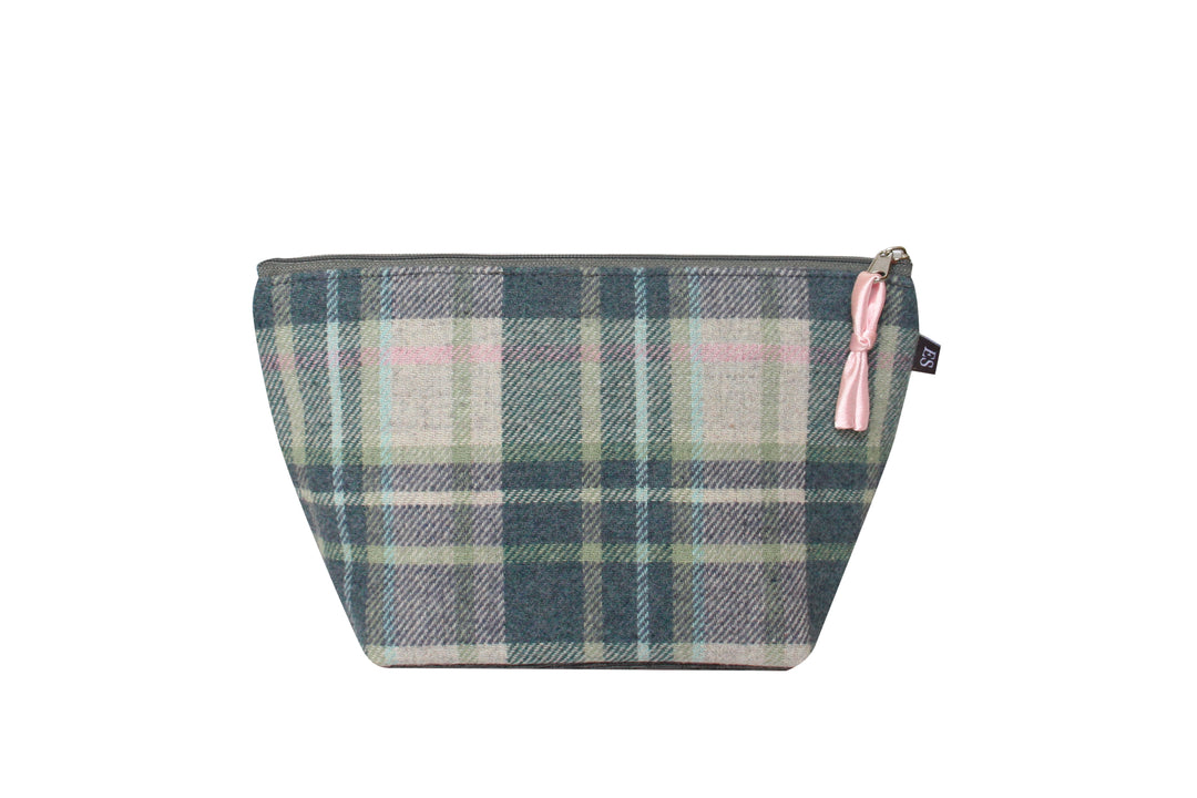 Tweed Flower Applique Make Up Bag