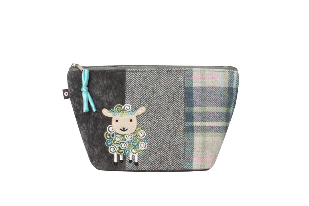 Tweed Sheep Applique Make Up Bag