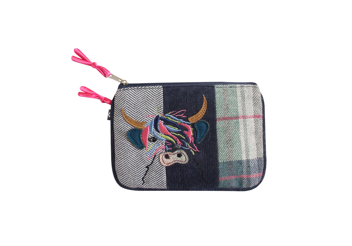 Navy Highland Cow Applique Juliet Purse