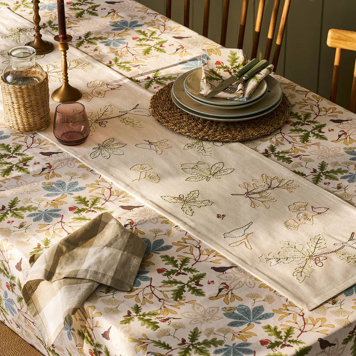 Orchard Birds Embroidered Table Runner Short Length