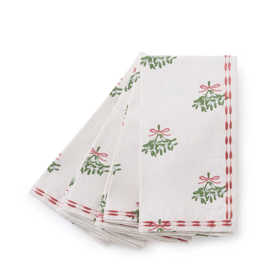 Mistletoe Embroidered Edge Napkins - Set of 4