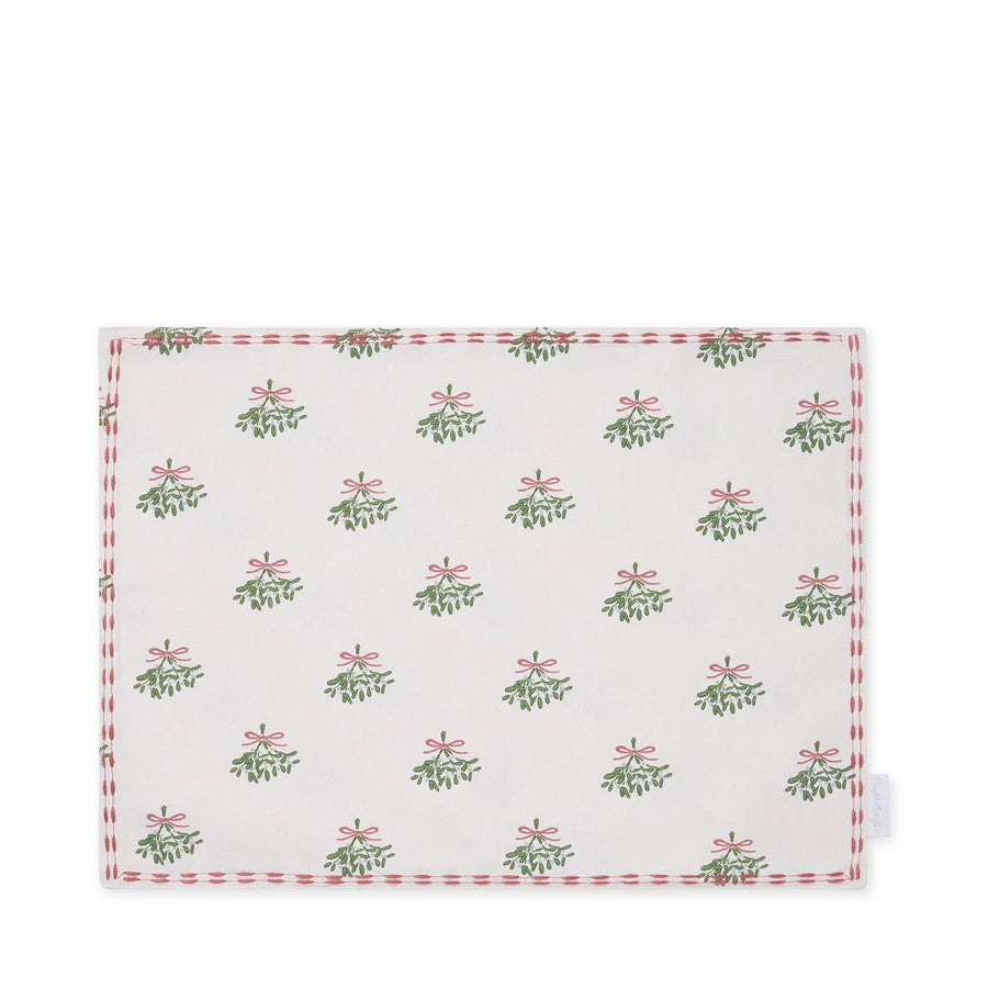 Mistletoe Embroidered Edge Fabric Placemat - Set of 2