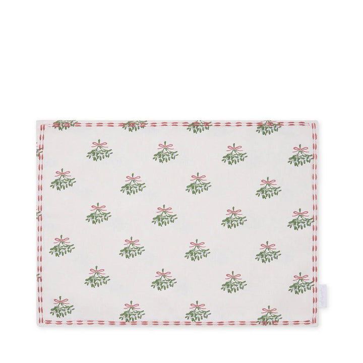 Mistletoe Embroidered Edge Fabric Placemat - Set of 2