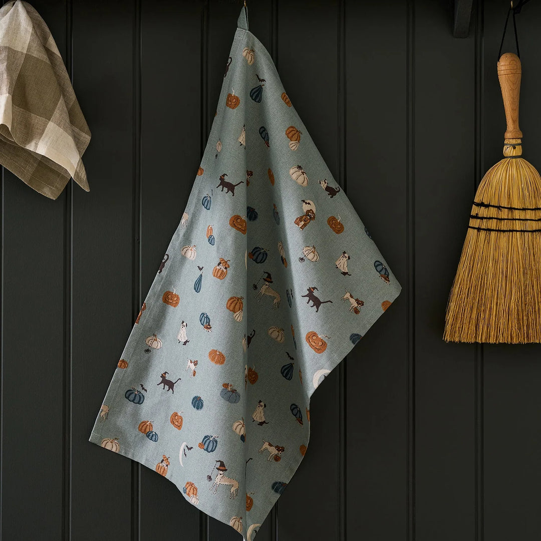 Trick or Treat and Paws Pumpkins Tea Towel