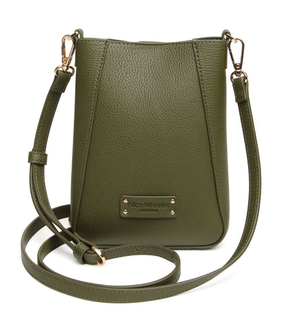 Kensington Phone Crossbody Bag by Alice Wheeler London-- Olive