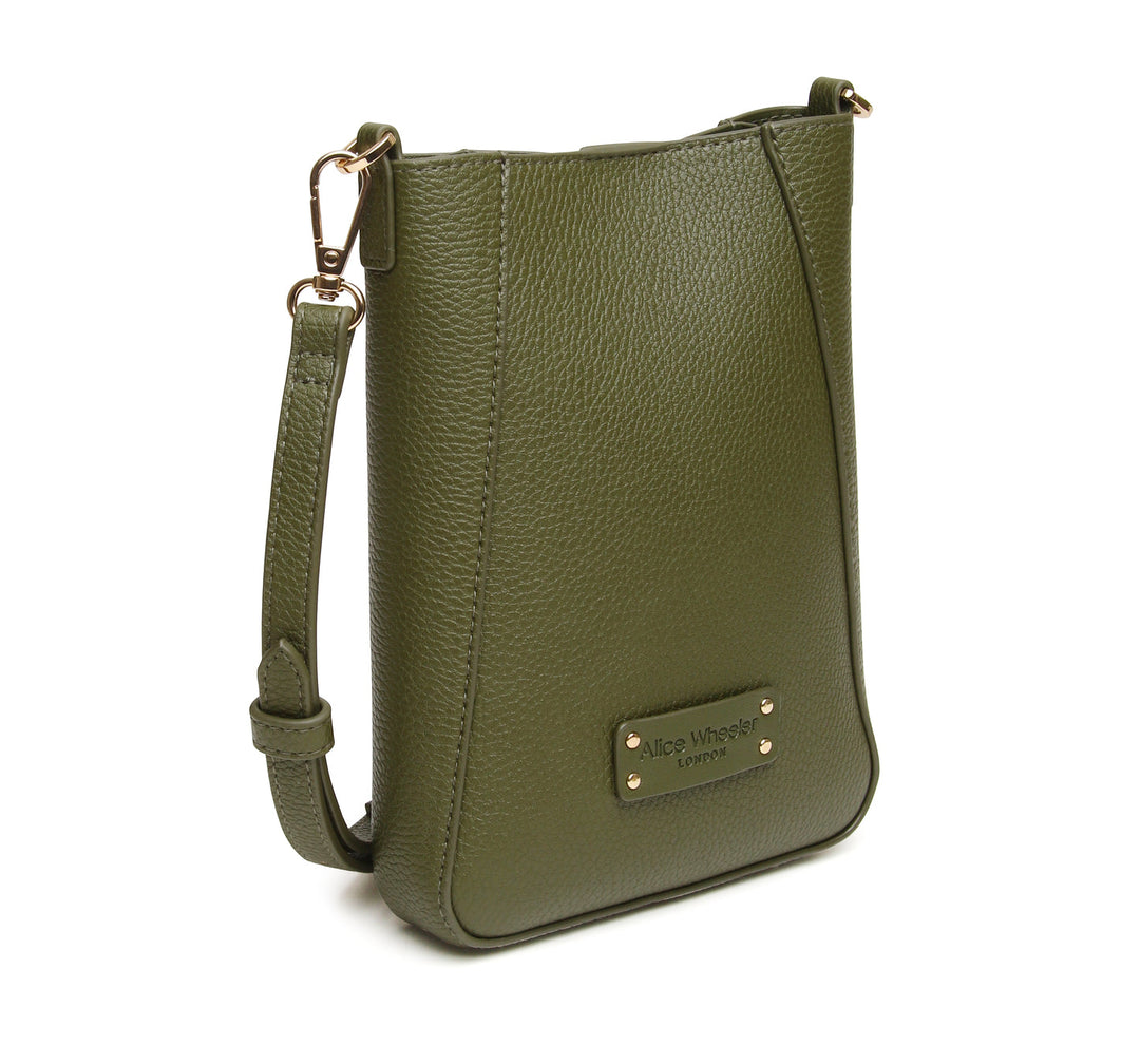 Kensington Phone Crossbody Bag by Alice Wheeler London-- Olive