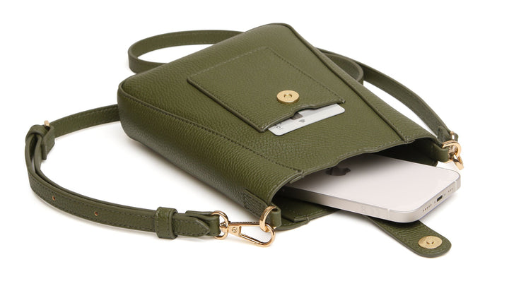 Kensington Phone Crossbody Bag by Alice Wheeler London-- Olive