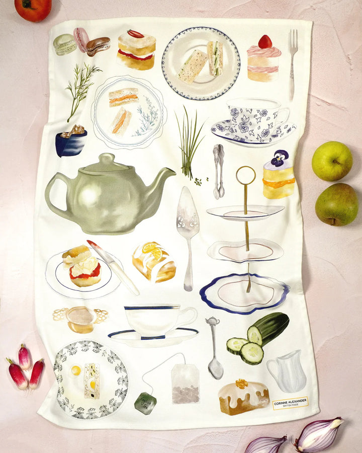 Afternoon Tea Tea Towel by Corinne Alexander