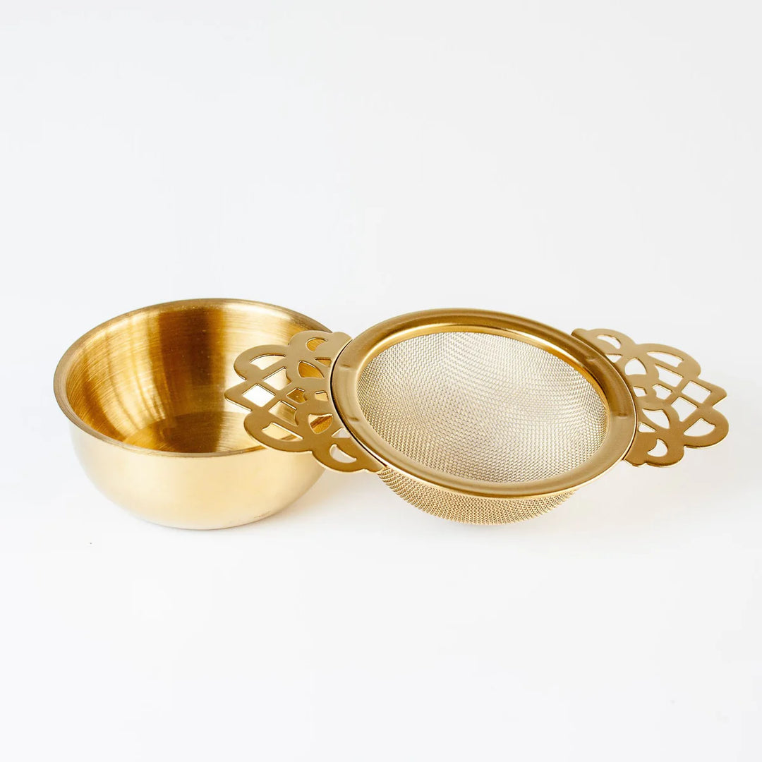 Albion Gold Tea Strainer with Bowl