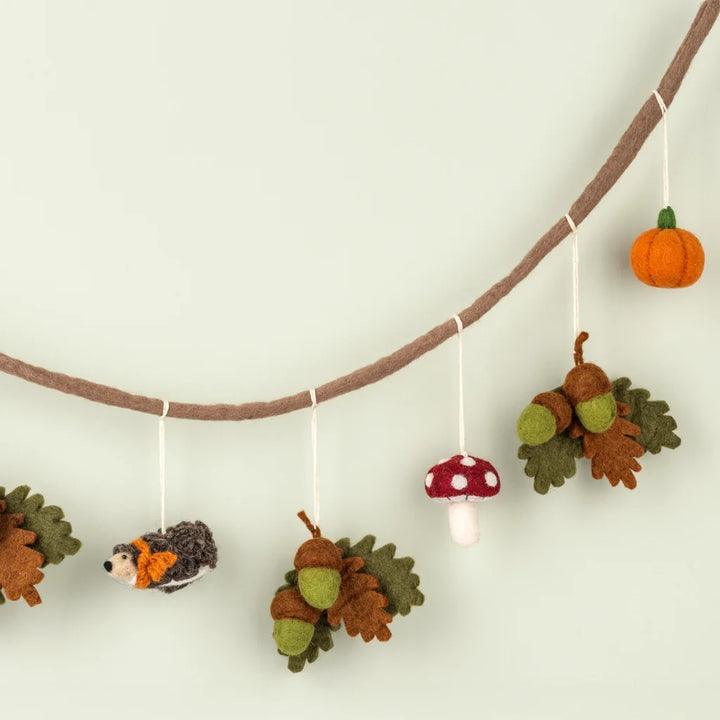 Acorn and Hedgehogs Autumnal Felt Garland