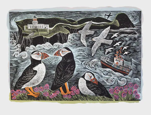 'Fair Isle Puffins at the North Lighthouse' Greeting Card