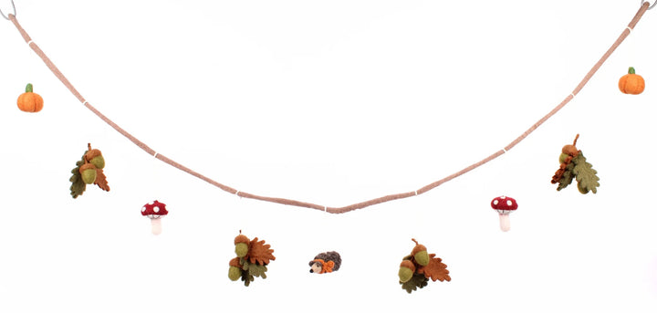 Acorn and Hedgehogs Autumnal Felt Garland