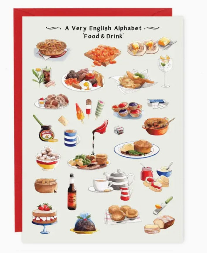 A Very English Alphabet Food & Drink Greeting Card