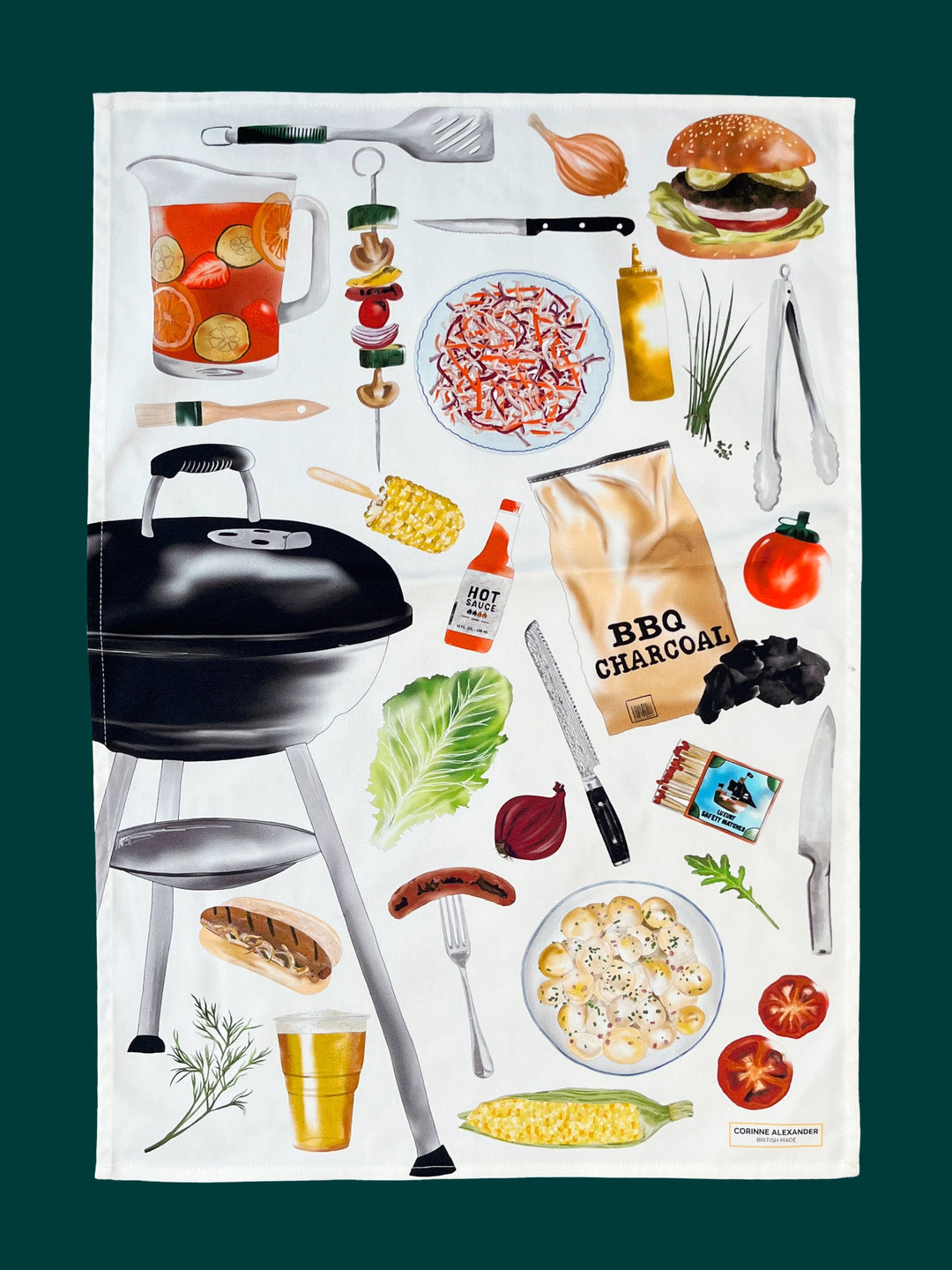 BBQ Tea Towel by Corinne Alexander