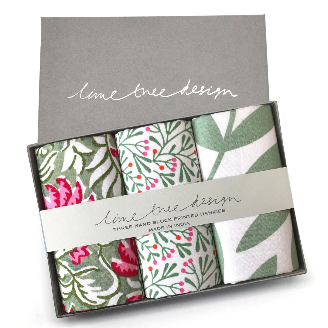 Jaipur Green and Pink Hankies - Set of 3