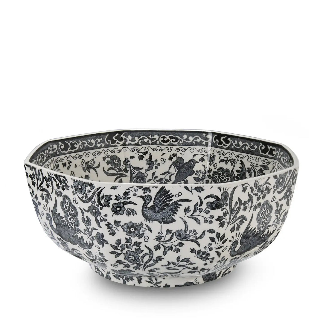 Black Regal Peacock Octagonal Bowl