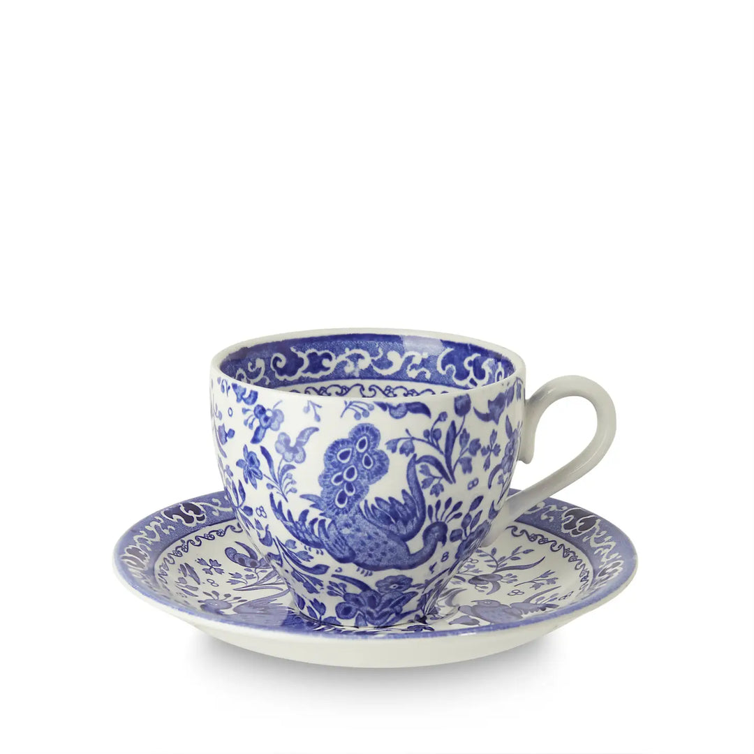 Blue Regal Peacock Teacup and Saucer 3 PC Boxed Set