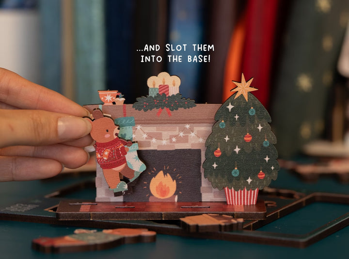 Christmas Bears Fireplace Pop Out Card