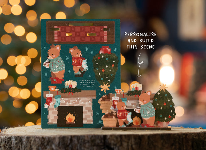Christmas Bears Fireplace Pop Out Card
