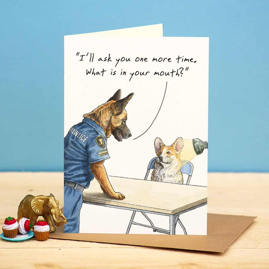Interrogation Dog Greetings Card