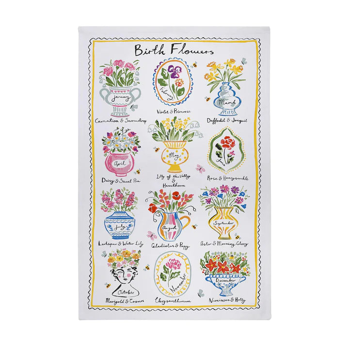 Birth Flowers Tea Cotton Tea Towel