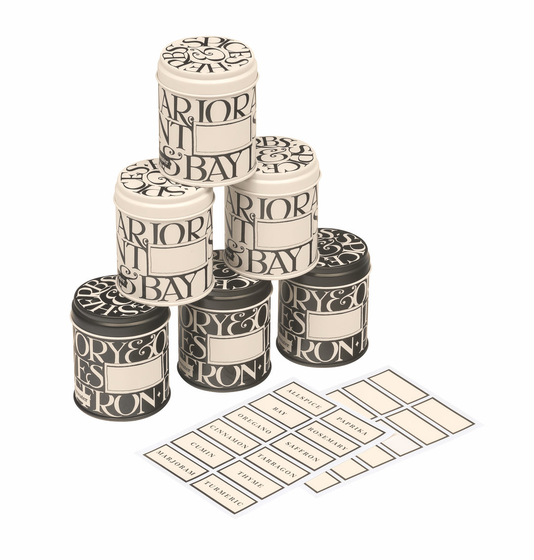 Black Toast Set of 6 Herb/Spice Tins