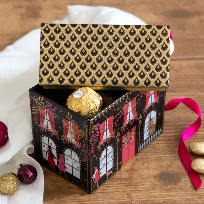 Winter Rooftops Black Large House Tin